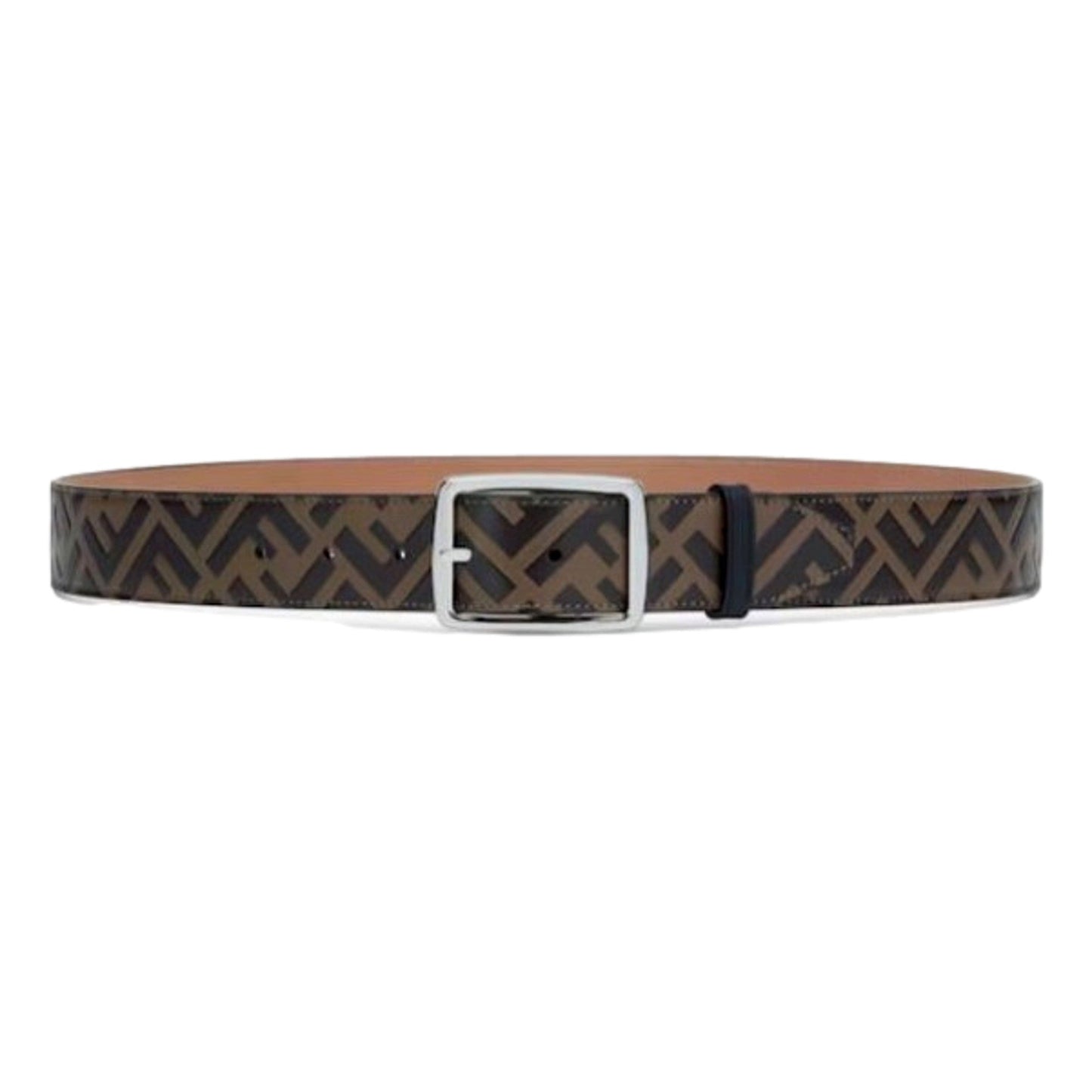 Fendi FF Zucca Monogram Buckle Belt Size 100 Brown Calf Leather Silver