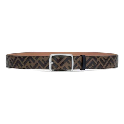 Fendi FF Zucca Monogram Buckle Belt Size 100 Brown Calf Leather Silver