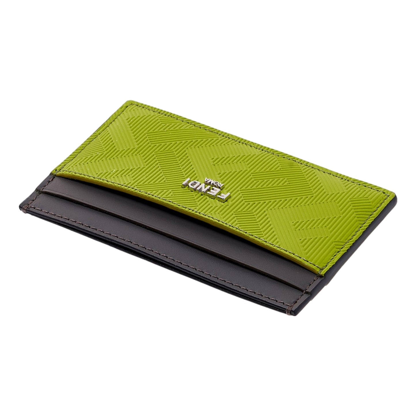 Fendi FF Zucca Cardholder Case Wallet Wasabi Green Gray Calf Leather