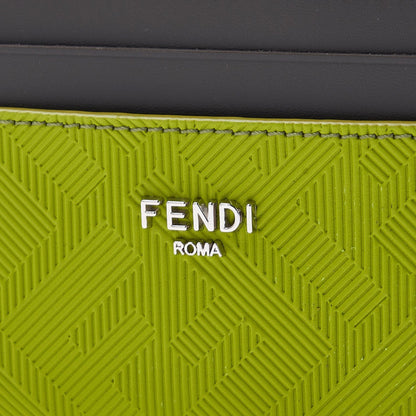 Fendi FF Zucca Cardholder Case Wallet Wasabi Green Gray Calf Leather