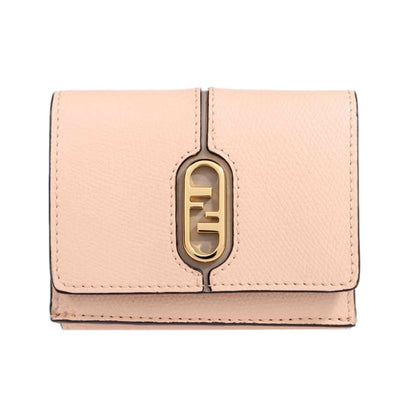Fendi O'Lock Wallet Micro Trifold Rose Pink Tortora Gray Calf Leather