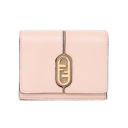 Fendi O'Lock Wallet Micro Trifold Rose Pink Tortora Gray Calf Leather