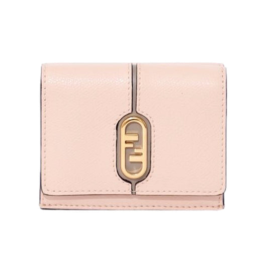 Fendi O'Lock Wallet Micro Trifold Rose Pink Tortora Gray Calf Leather