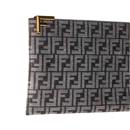 Fendi FF Anthracite Gray Chenille Jacquard Wristlet Clutch Bag