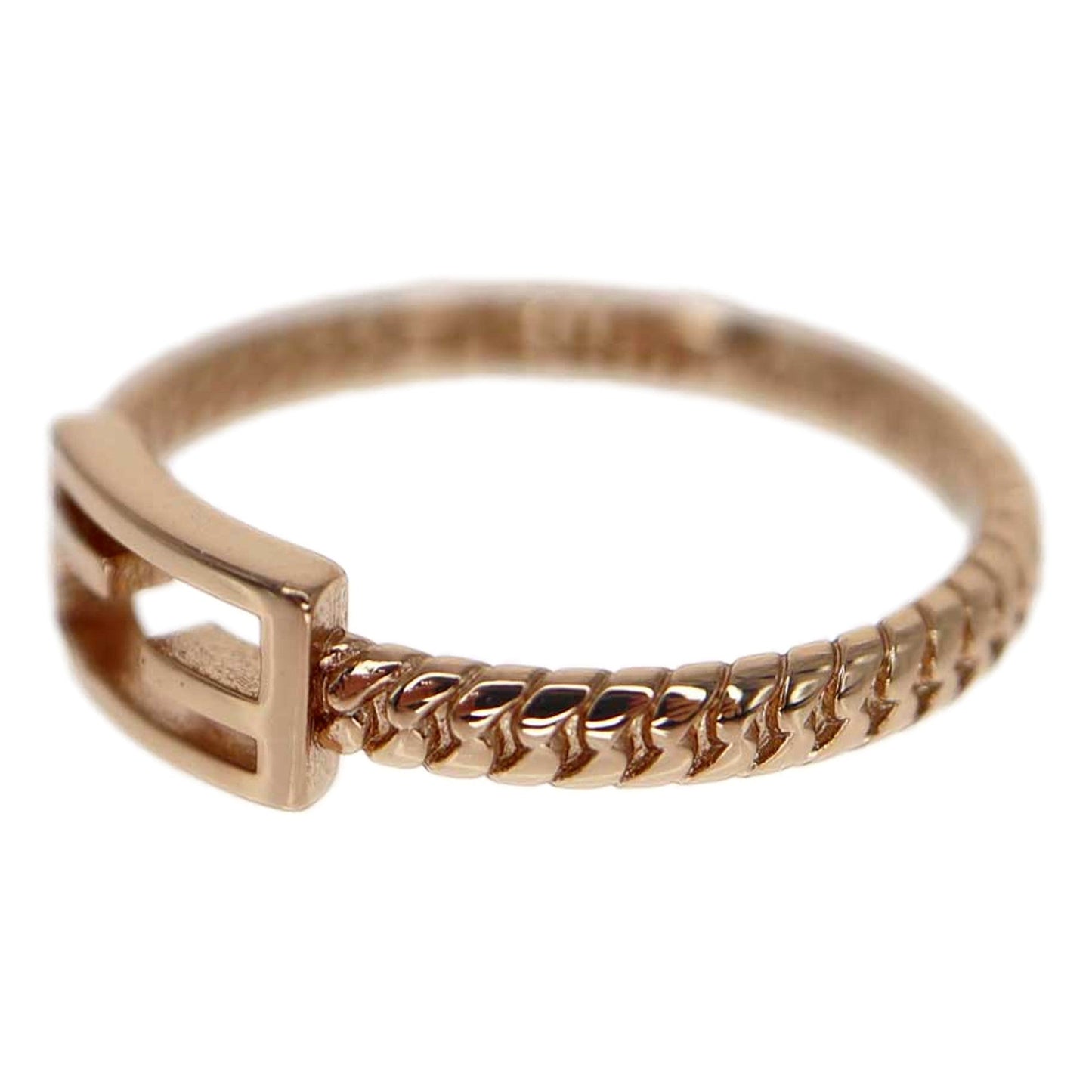 Fendi Baguette FF Logo Ring Rose Gold Twist Metal Band Size Large