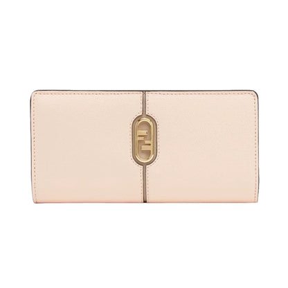 Fendi O'Lock Rose Pink and Tortora Gray Calf Leather Snap Continental Wallet