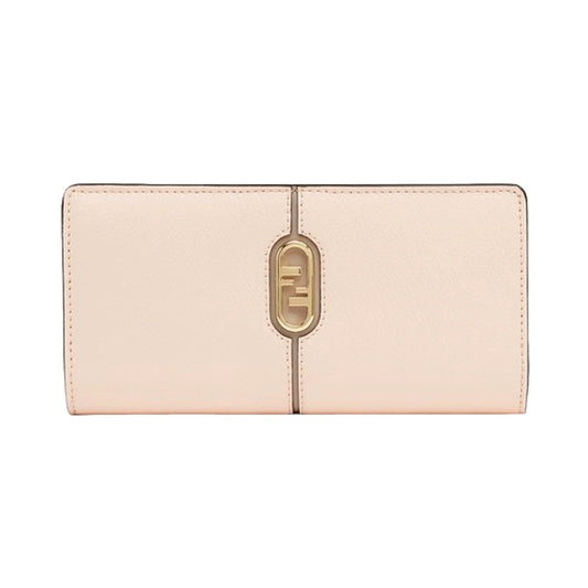 Fendi O'Lock Rose Pink and Tortora Gray Calf Leather Snap Continental Wallet