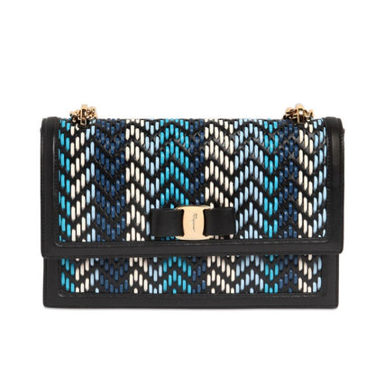 Ferragamo Ginny Multi Blue Plaited Calf Leather Shoulder Handbag G172/01