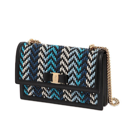 Ferragamo Ginny Multi Blue Plaited Calf Leather Shoulder Handbag G172/01