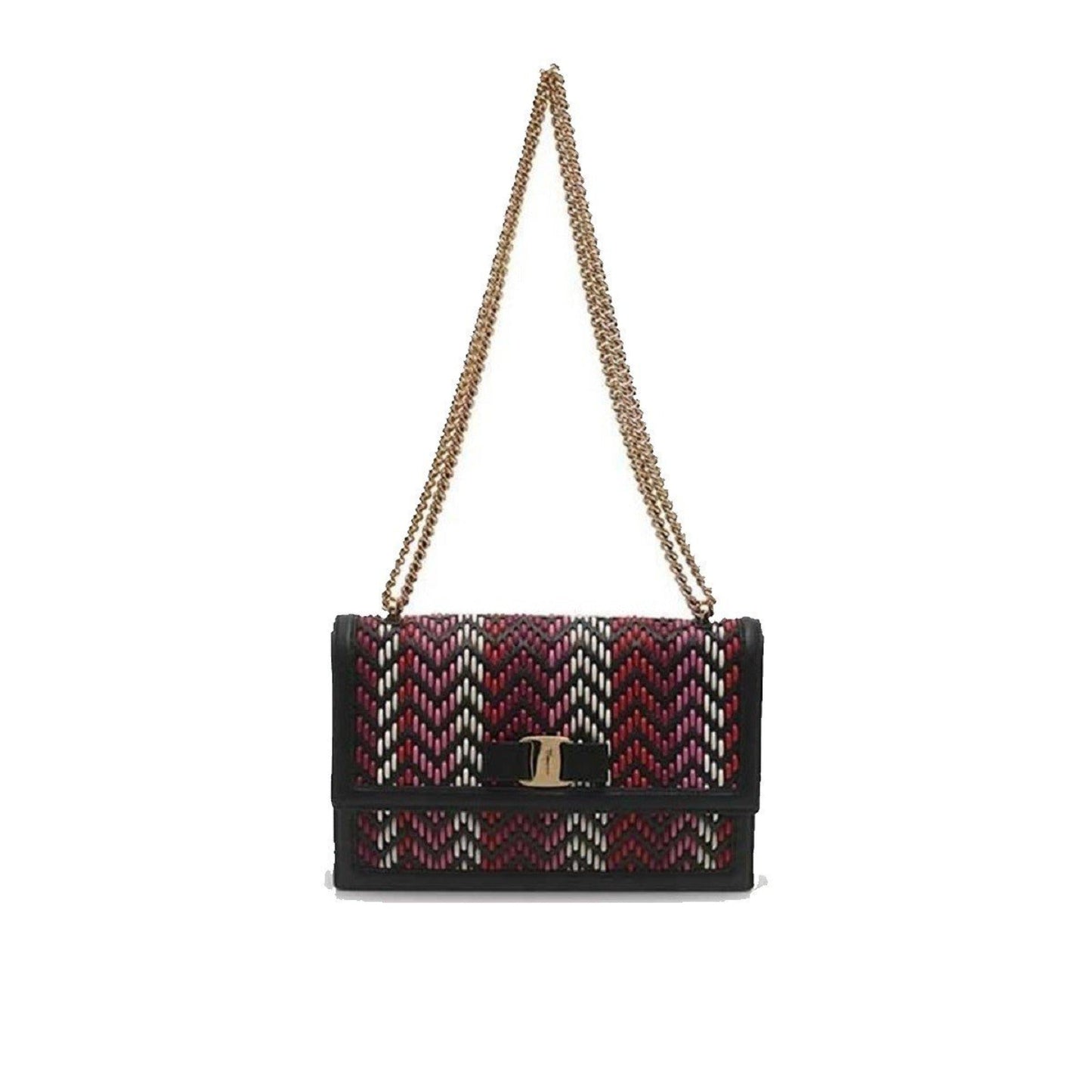 Ferragamo Ginny Multi Pink and Red Plaited Calf Leather Shoulder Bag