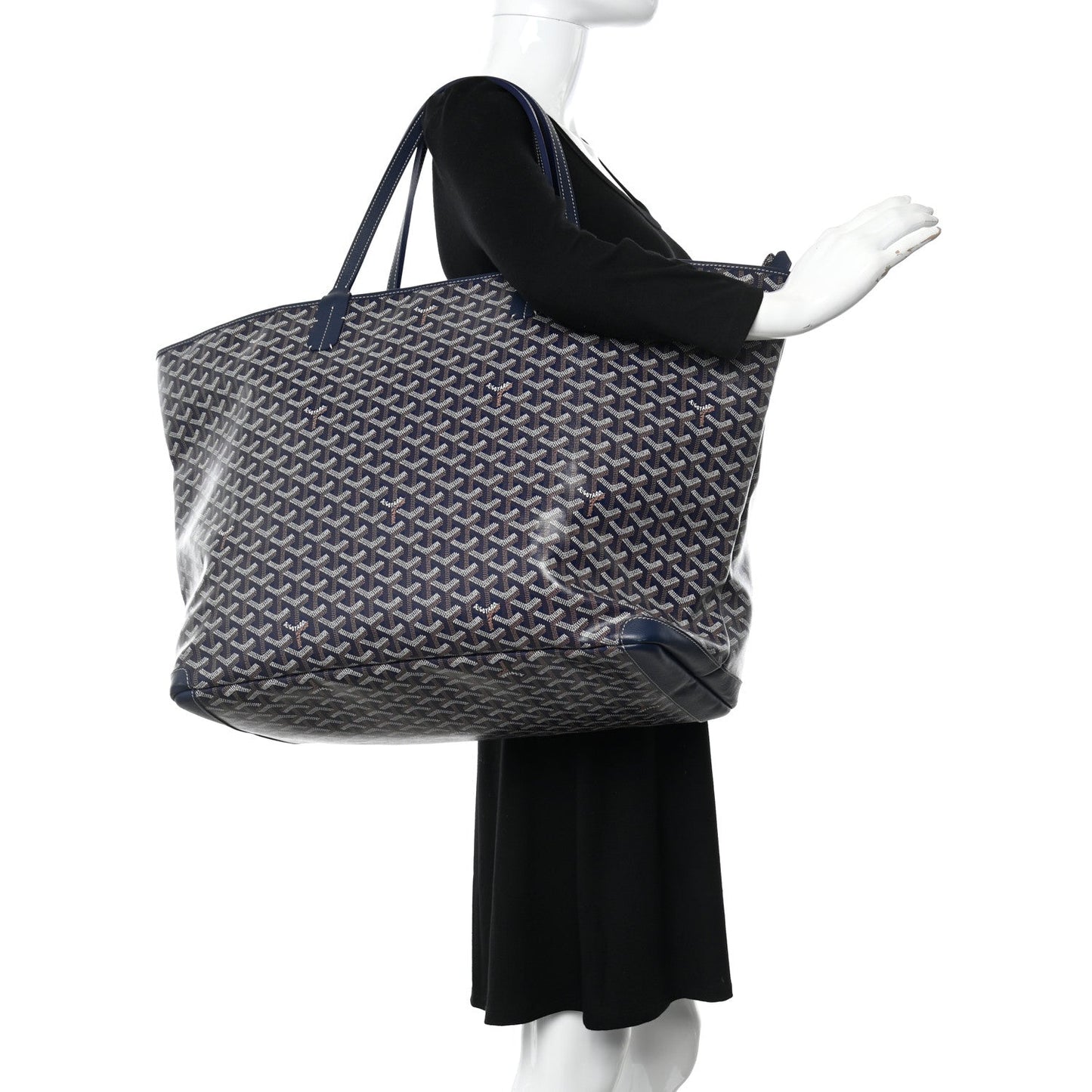 Goyard Artois Womens Shopping Tote Bag Coated Canvas GM Navy Blue