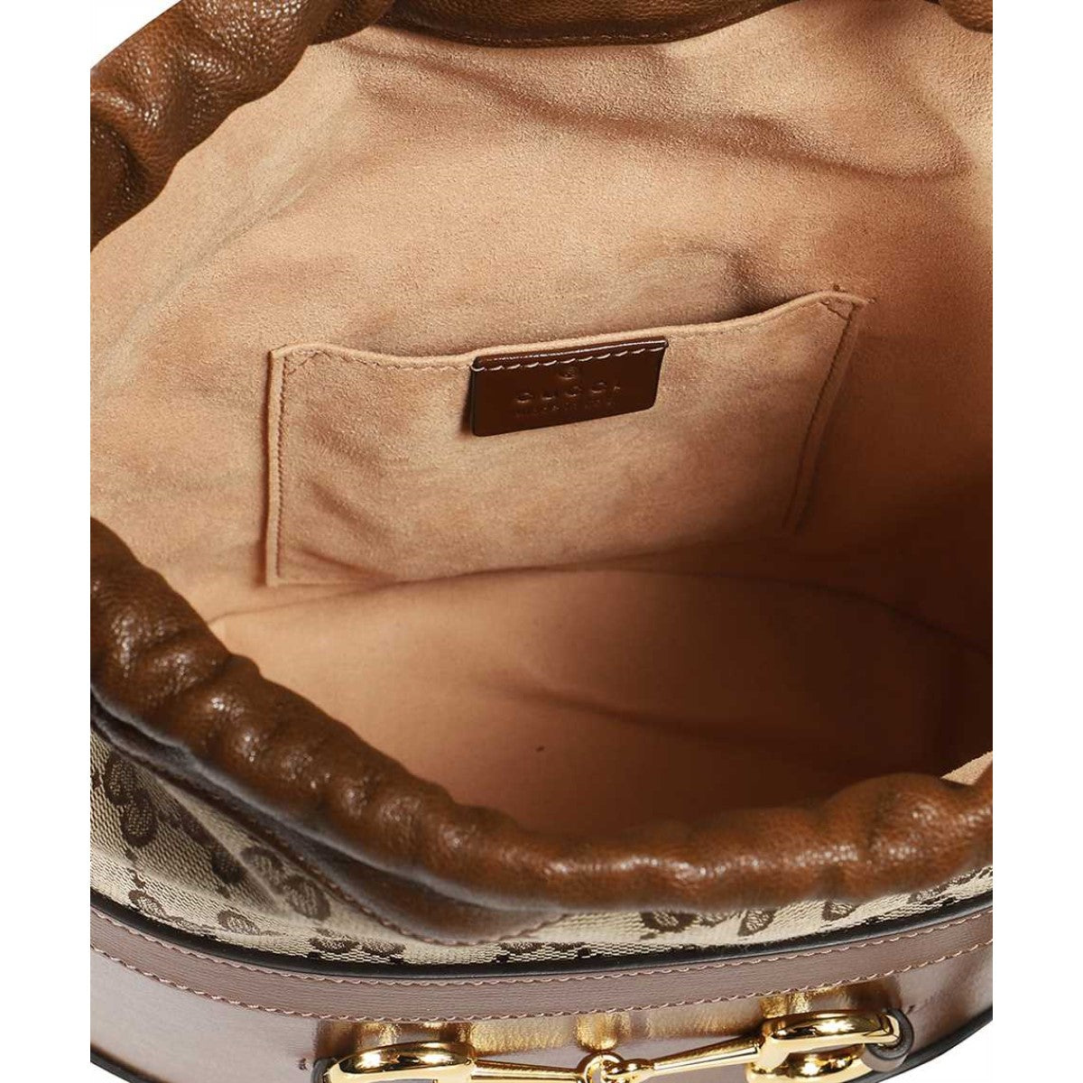Gucci 1955 Horsebit Monogram Calfskin Drawstring Bucket Bag 602118
