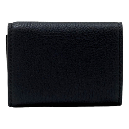 Gucci Embossed Logo Mini Tri-Fold Wallet Black Pebbled Leather