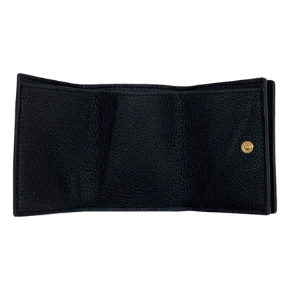 Gucci Embossed Logo Mini Tri-Fold Wallet Black Pebbled Leather