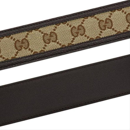 Gucci Mens GG Brown and Beige Size 36/90 Canvas Leather Trim Belt