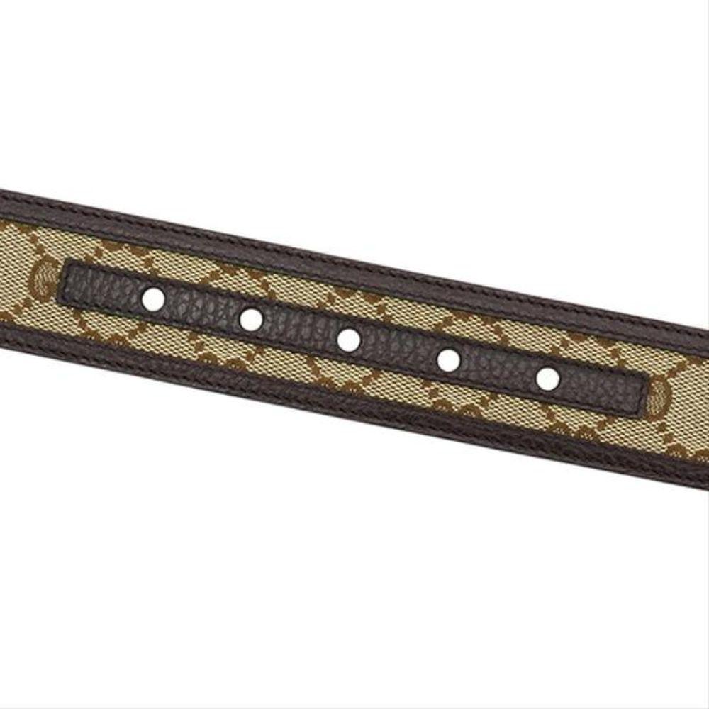 Gucci Mens GG Brown and Beige Size 36/90 Canvas Leather Trim Belt