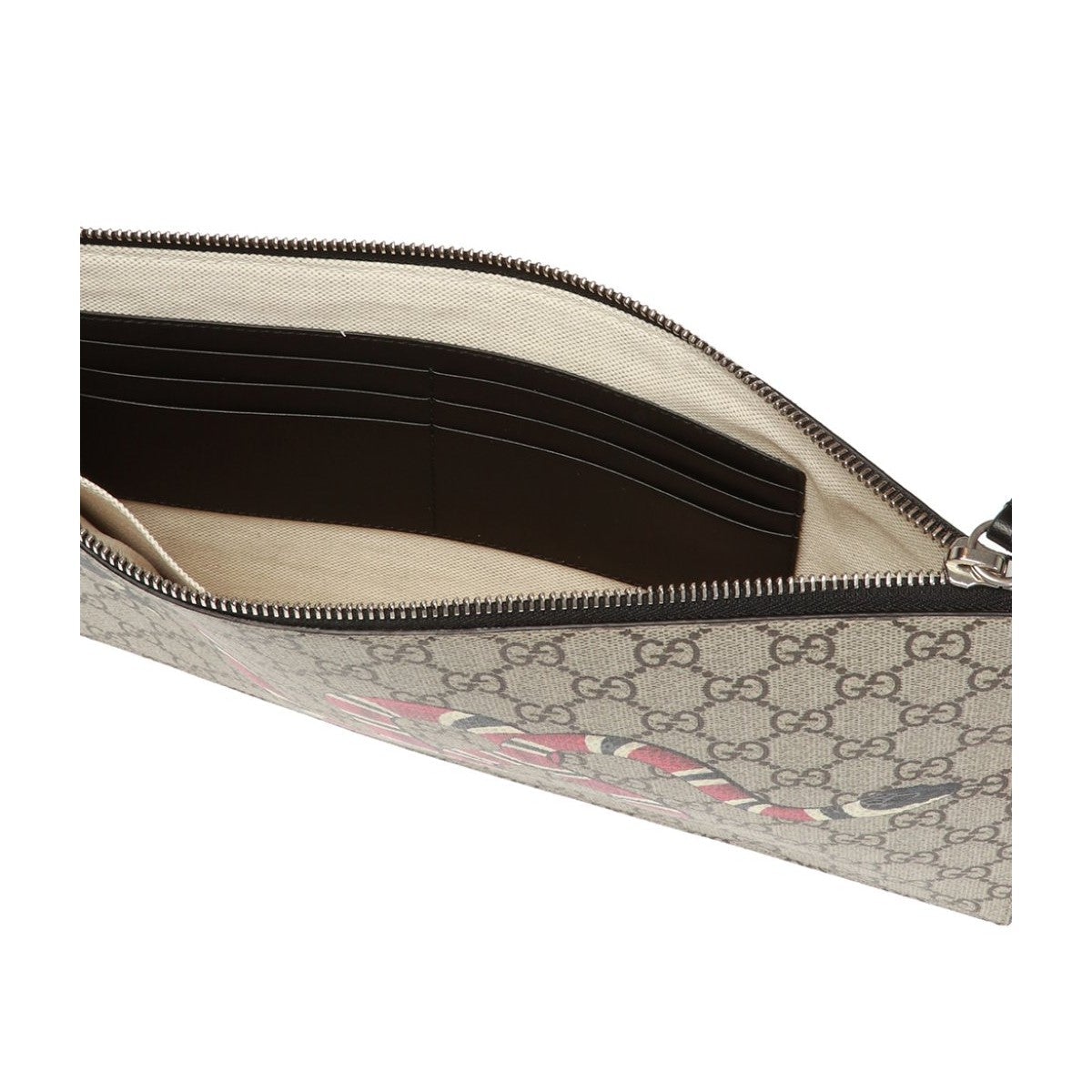 Gucci Bestiary Kingsnake GG Supreme Canvas Wristlet Pouch Bag 473904