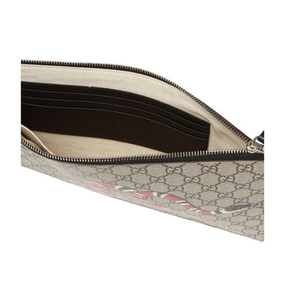 Gucci Bestiary Kingsnake GG Supreme Canvas Wristlet Pouch Bag 473904