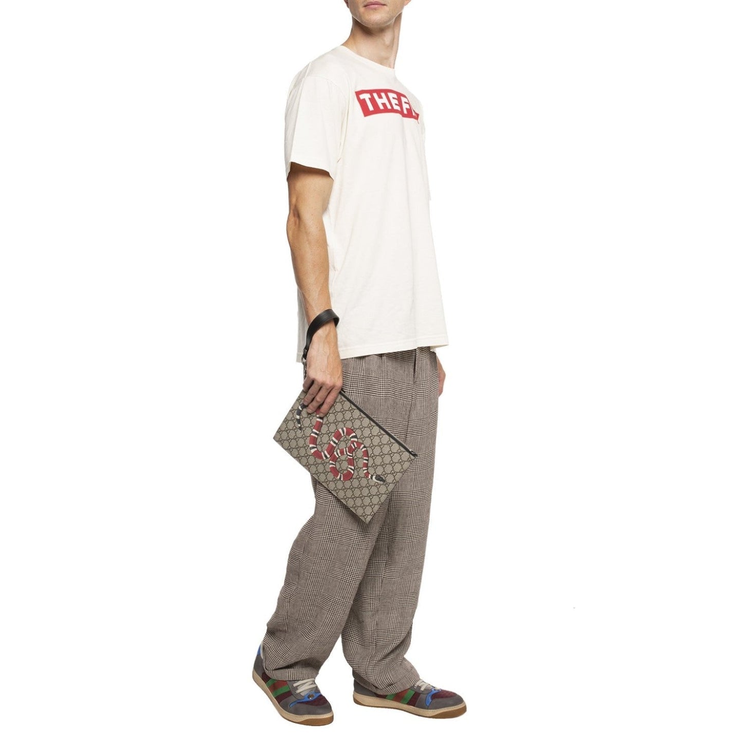 Gucci Bestiary Kingsnake GG Supreme Canvas Wristlet Pouch Bag 473904