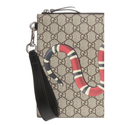 Gucci Bestiary Kingsnake GG Supreme Canvas Wristlet Pouch Bag 473904