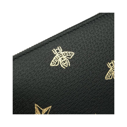 Gucci Bee Star Black Leather Continental Zip Around Wallet 495062