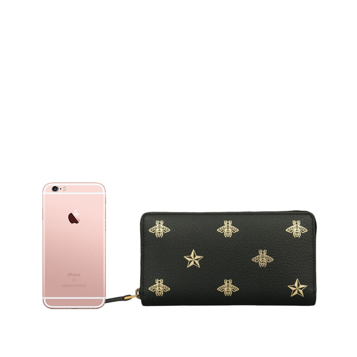 Gucci Bee Star Black Leather Continental Zip Around Wallet 495062