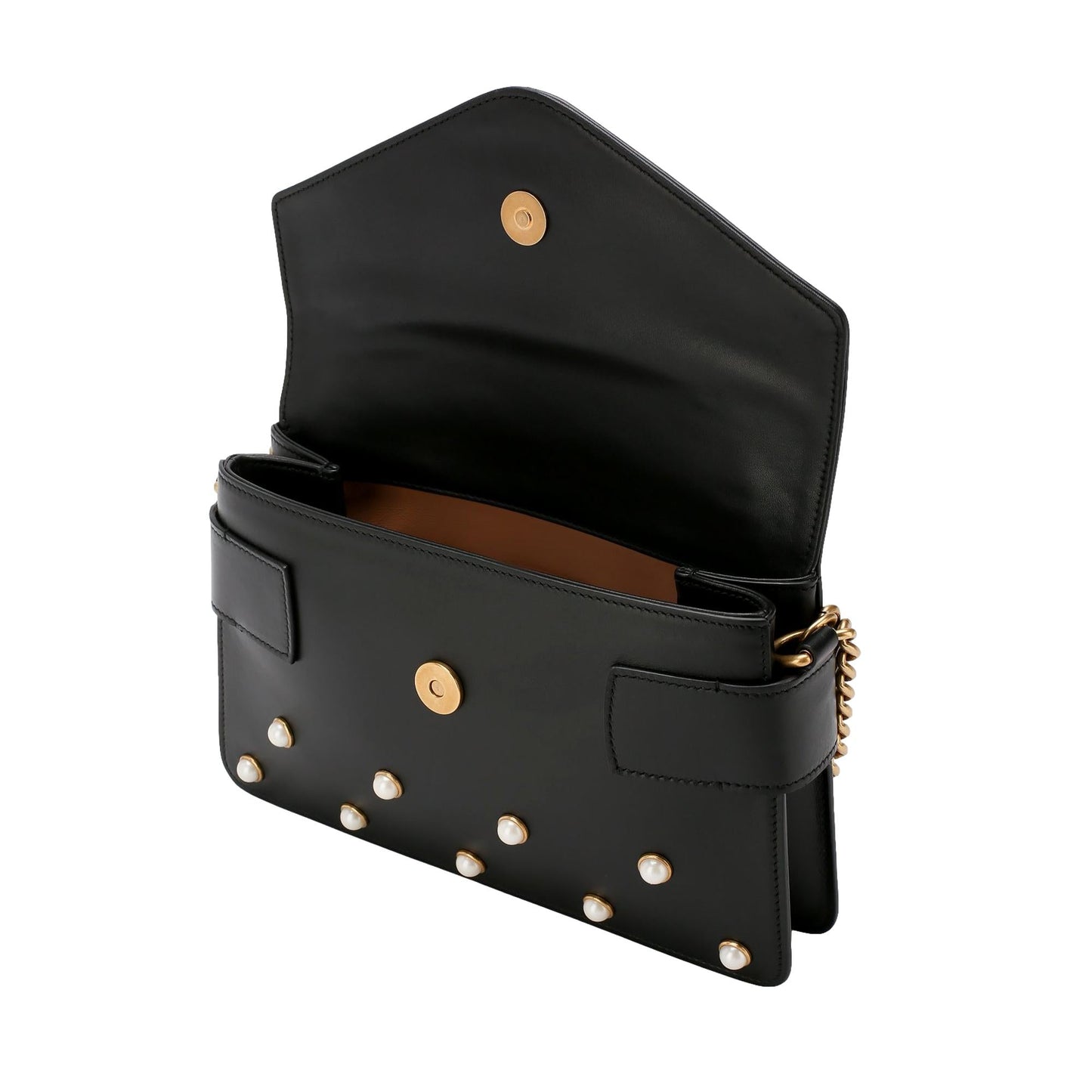 Gucci Broadway Pearl Studded Bee Black Leather Shoulder Bag 453778