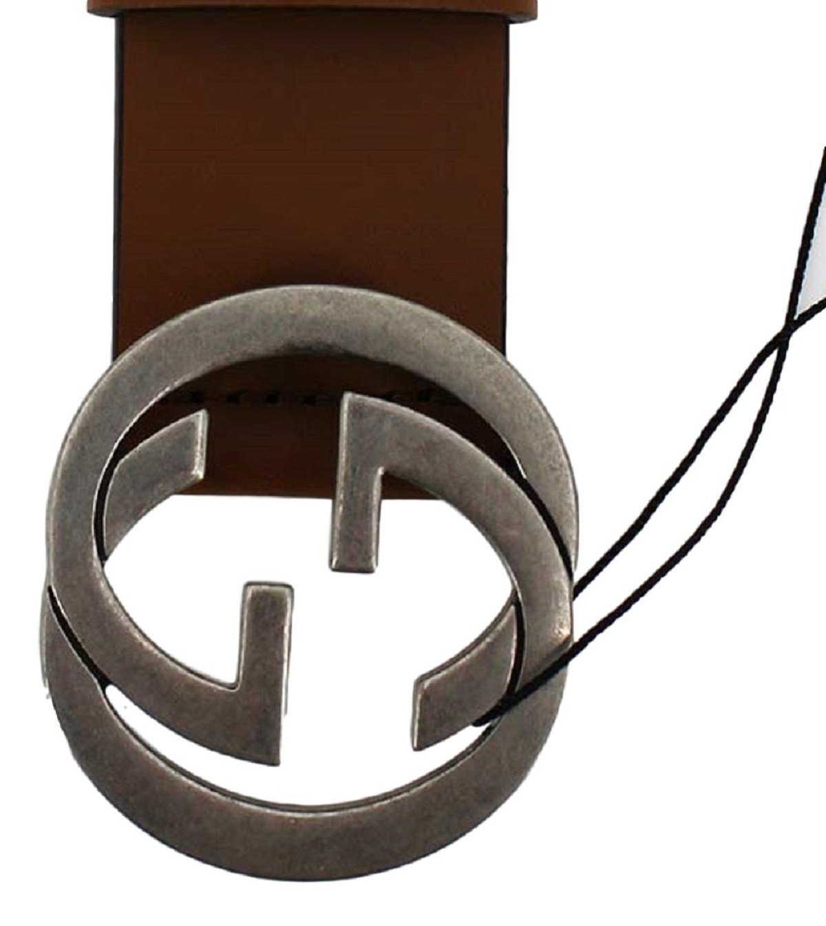 Gucci Brown Leather Silver Hardware Interlocking G Buckle Belt 95/38