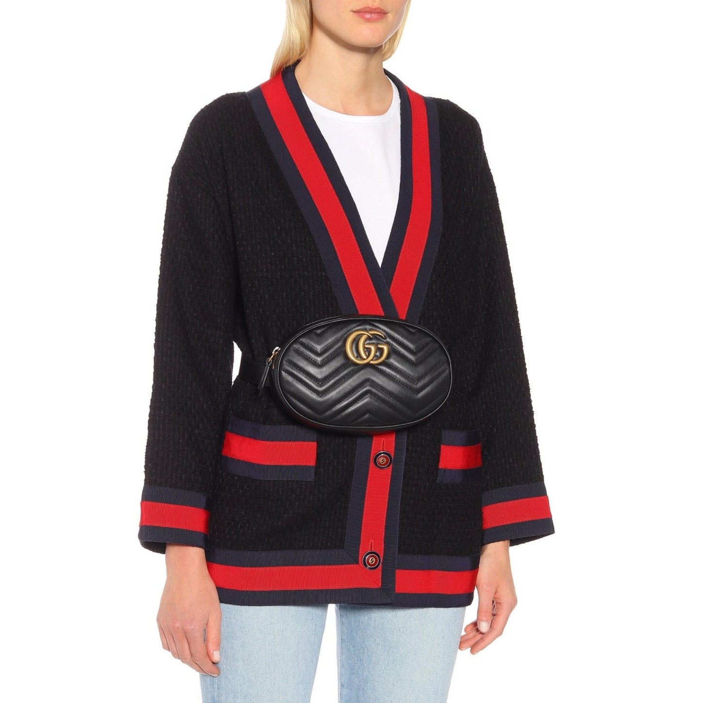 Gucci Calfskin Matelasse GG Marmont Belt Bag 85 34 Black