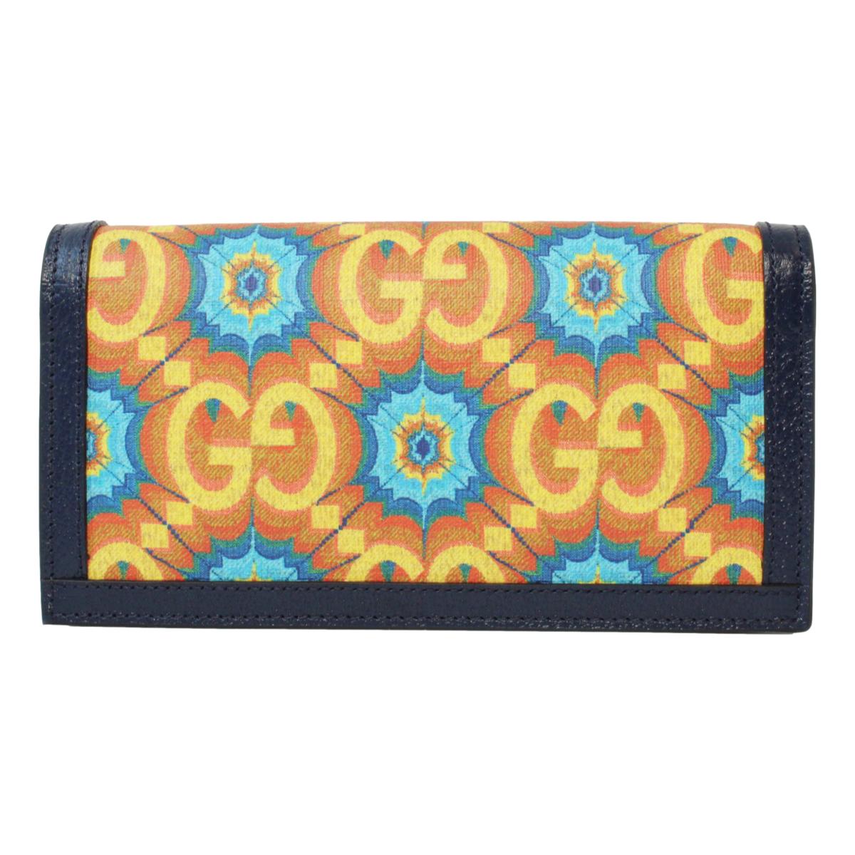 Gucci Centennial Navy Leather GG Kaleidoscope Chain Wallet Bag 676294