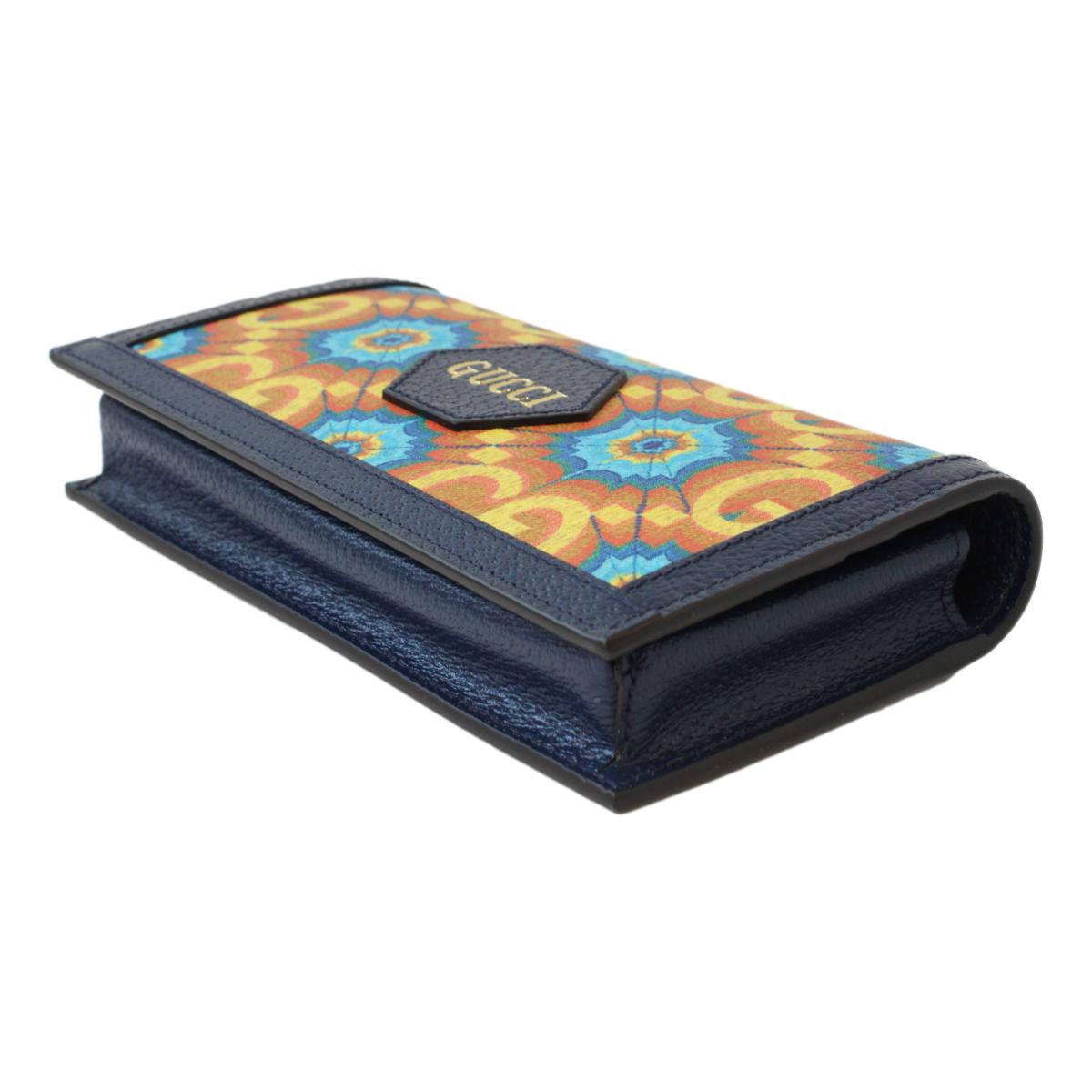 Gucci Centennial Navy Leather GG Kaleidoscope Chain Wallet Bag 676294