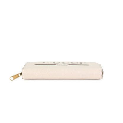 Gucci Cripto Logo White Leather Zip Around Continental Wallet 496317