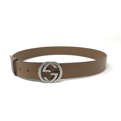 Gucci Mens Cuir Brown Leather Interlocking GG Buckle 85/34 Belt 546389
