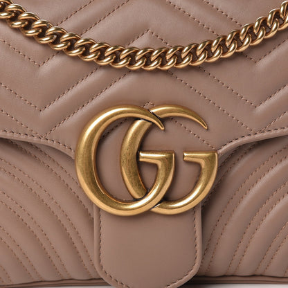 Gucci Marmont Dusty Pink Leather GG Matelasse Flap Shoulder Bag 443496