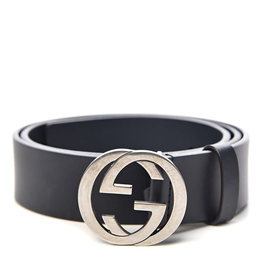 Gucci GG Belt Blue Leather Gold-Toned Hardware 546386 85/34