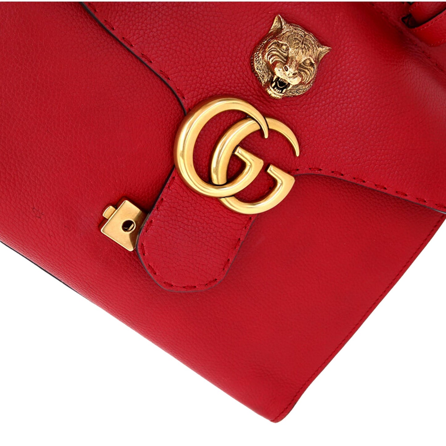 Gucci GG Marmont Animalier Red Top Handle Bag Leather Large