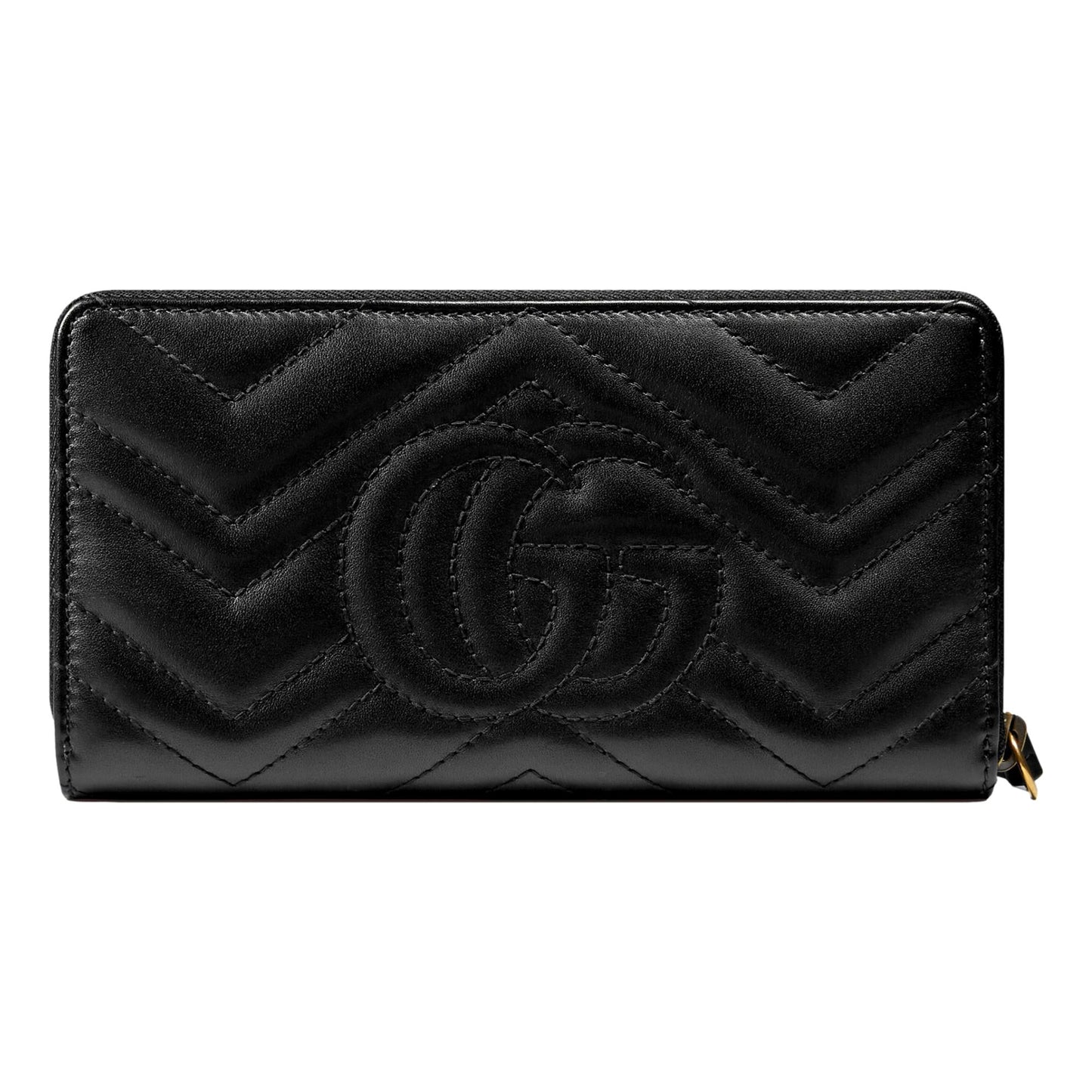 Gucci GG Marmont Black Matelasse Leather Continental Zip Wallet