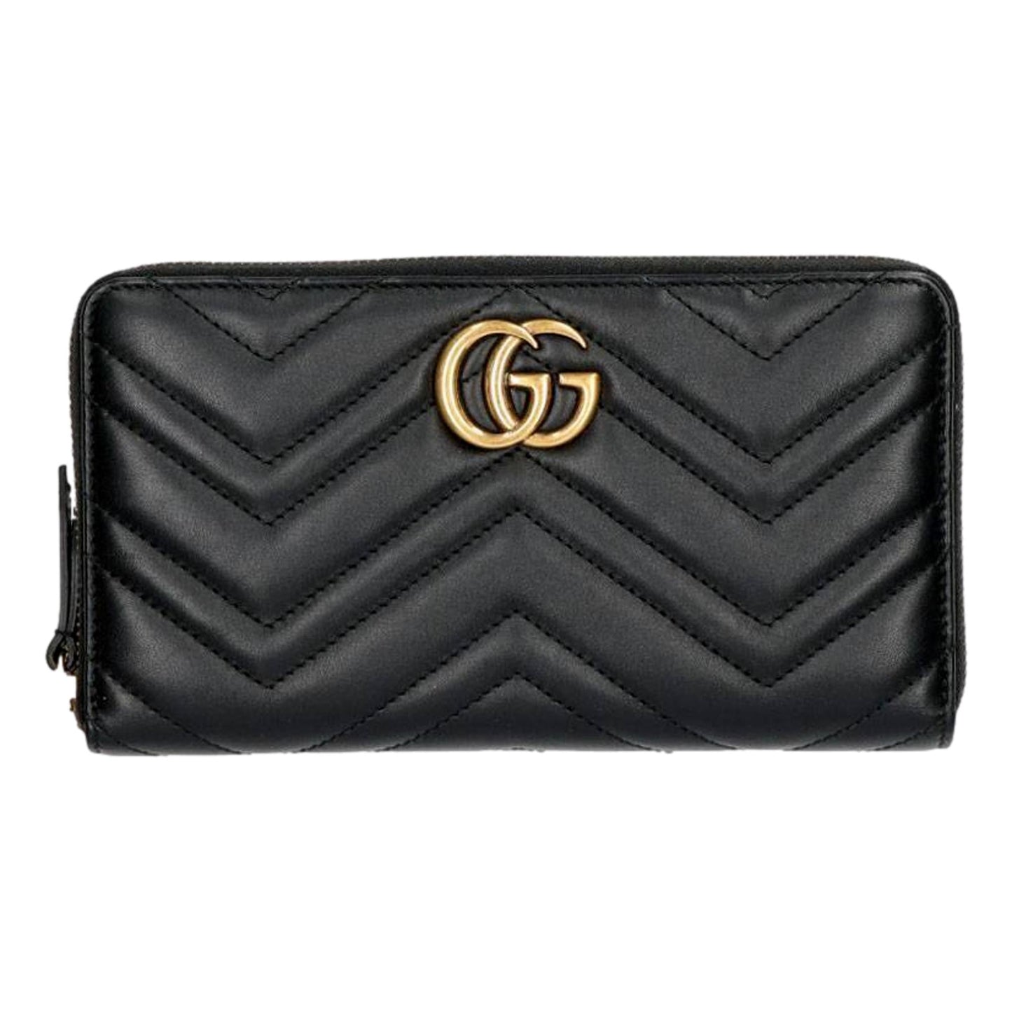 Gucci GG Marmont Black Matelasse Leather Continental Zip Wallet