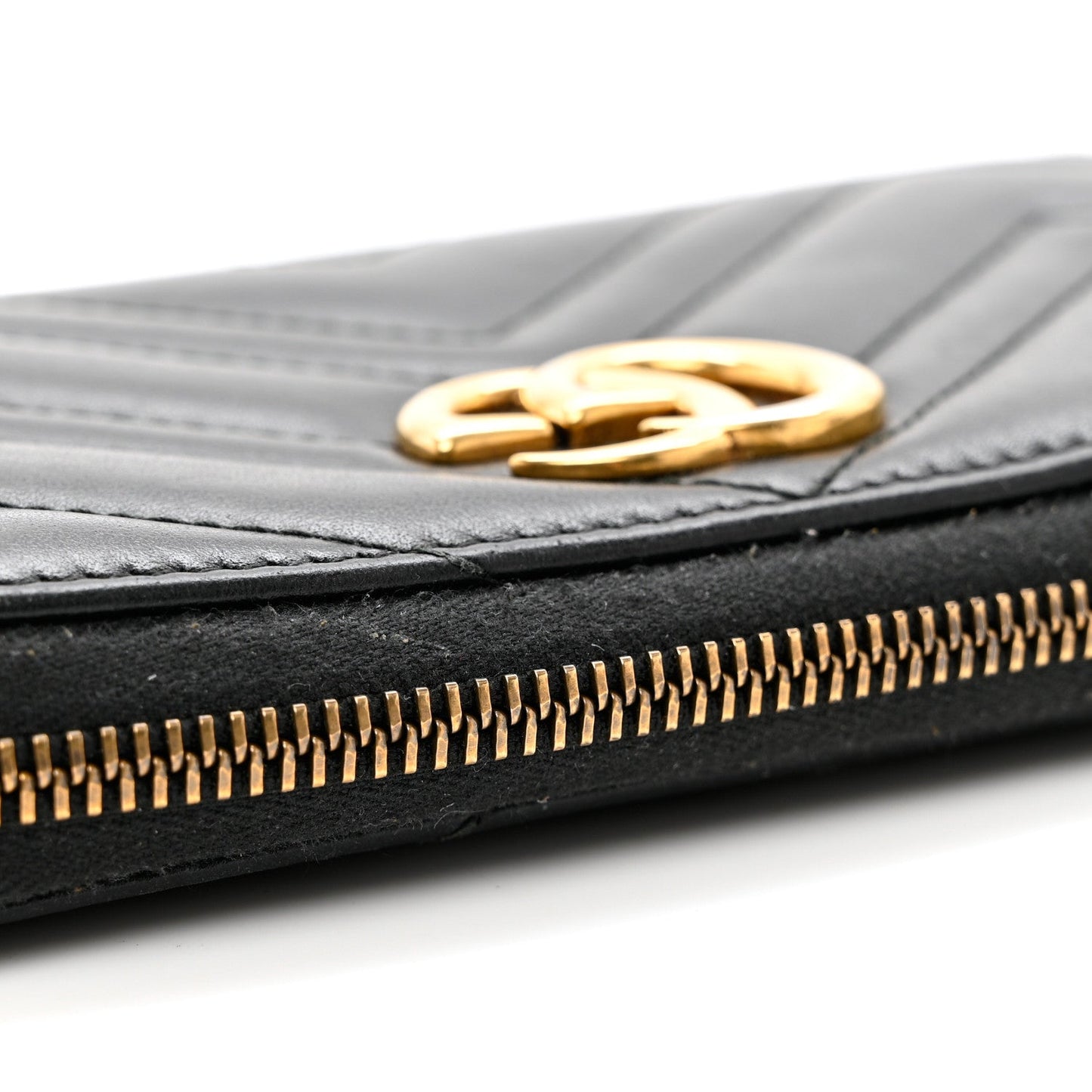 Gucci GG Marmont Black Matelasse Leather Continental Zip Wallet
