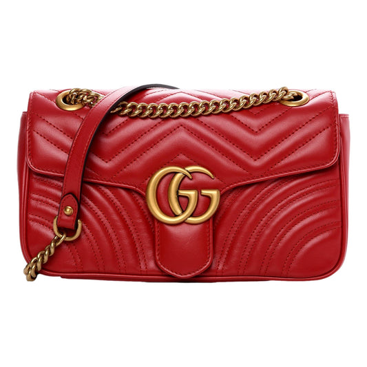 Gucci GG Marmont Hibiscus Red Matelasse Leather Small Shoulder Bag