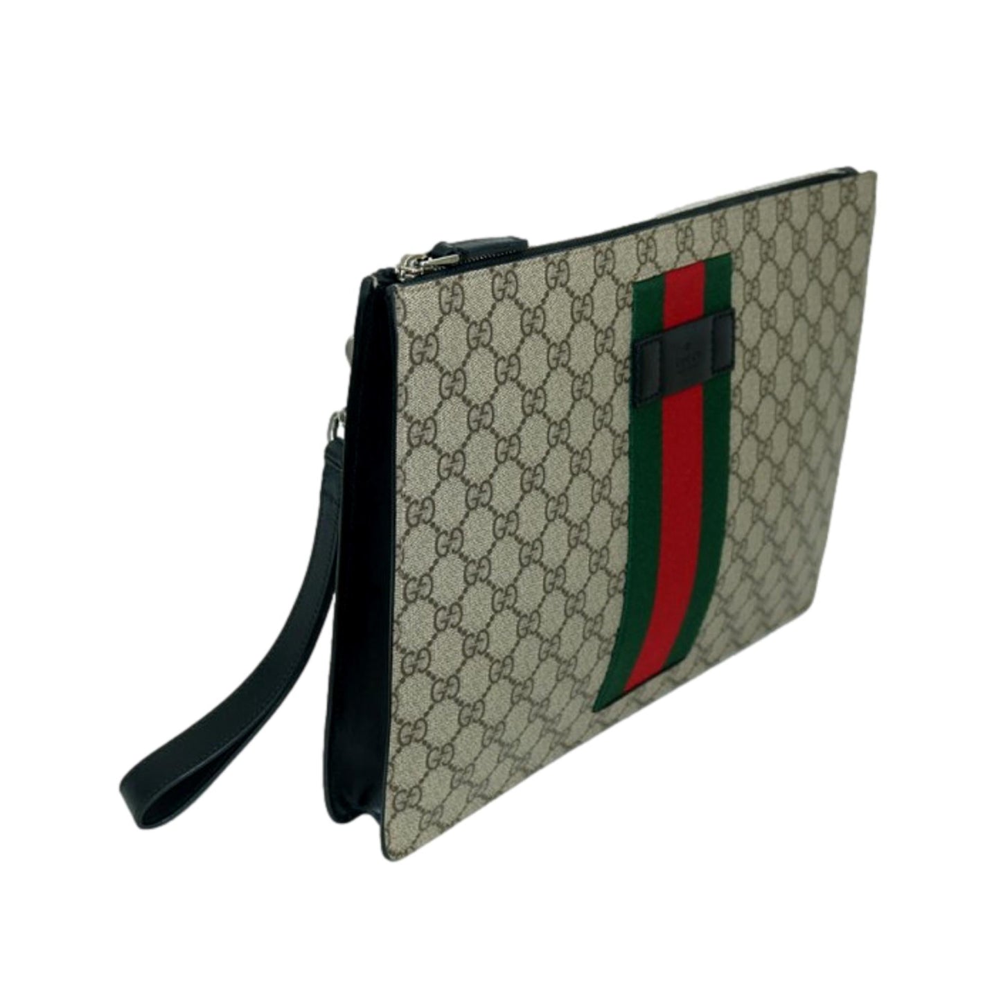 Gucci GG Supreme Beige Canvas Web Stripe Large Clutch 433655