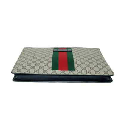 Gucci GG Supreme Beige Canvas Web Stripe Large Clutch 433655