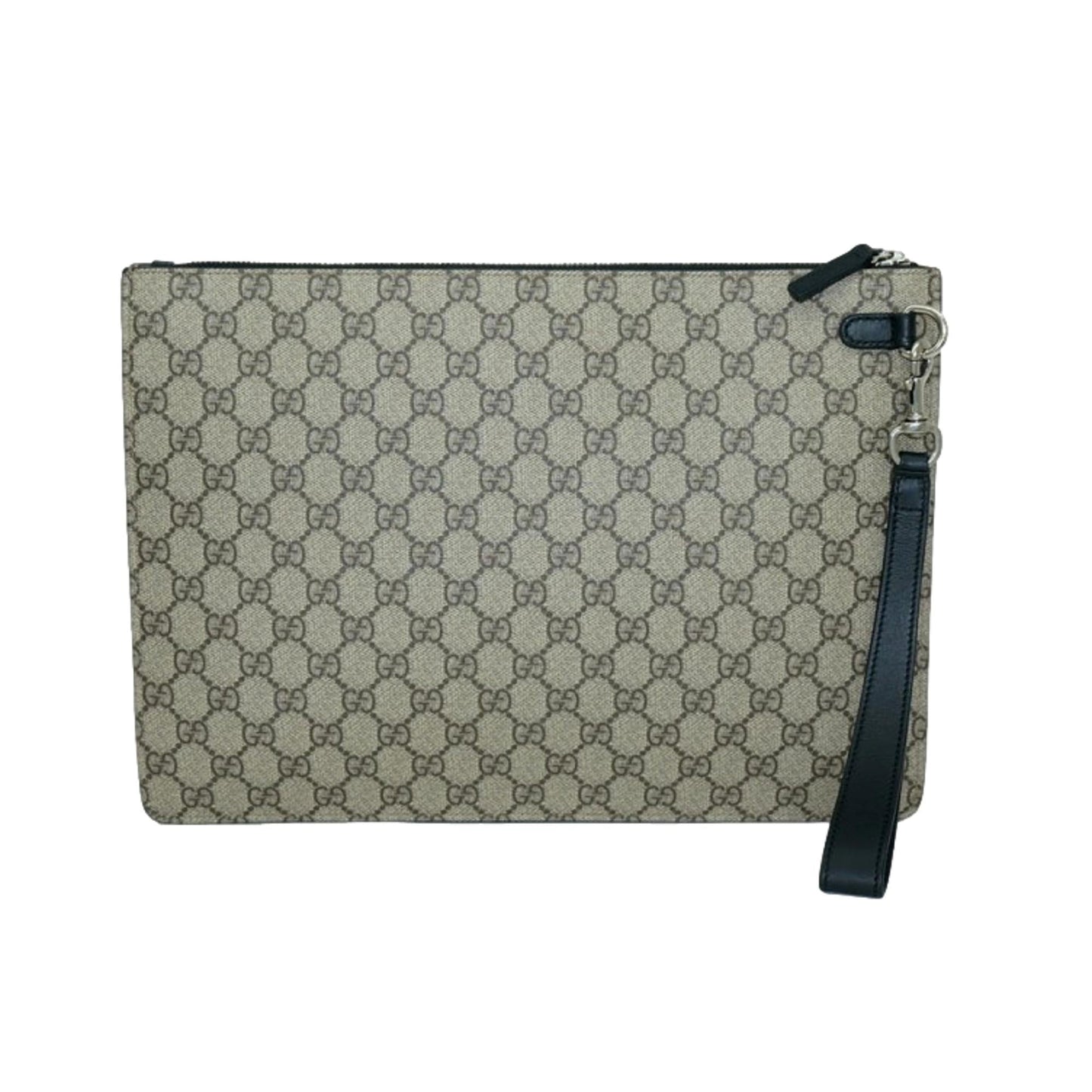 Gucci GG Supreme Beige Canvas Web Stripe Large Clutch 433655