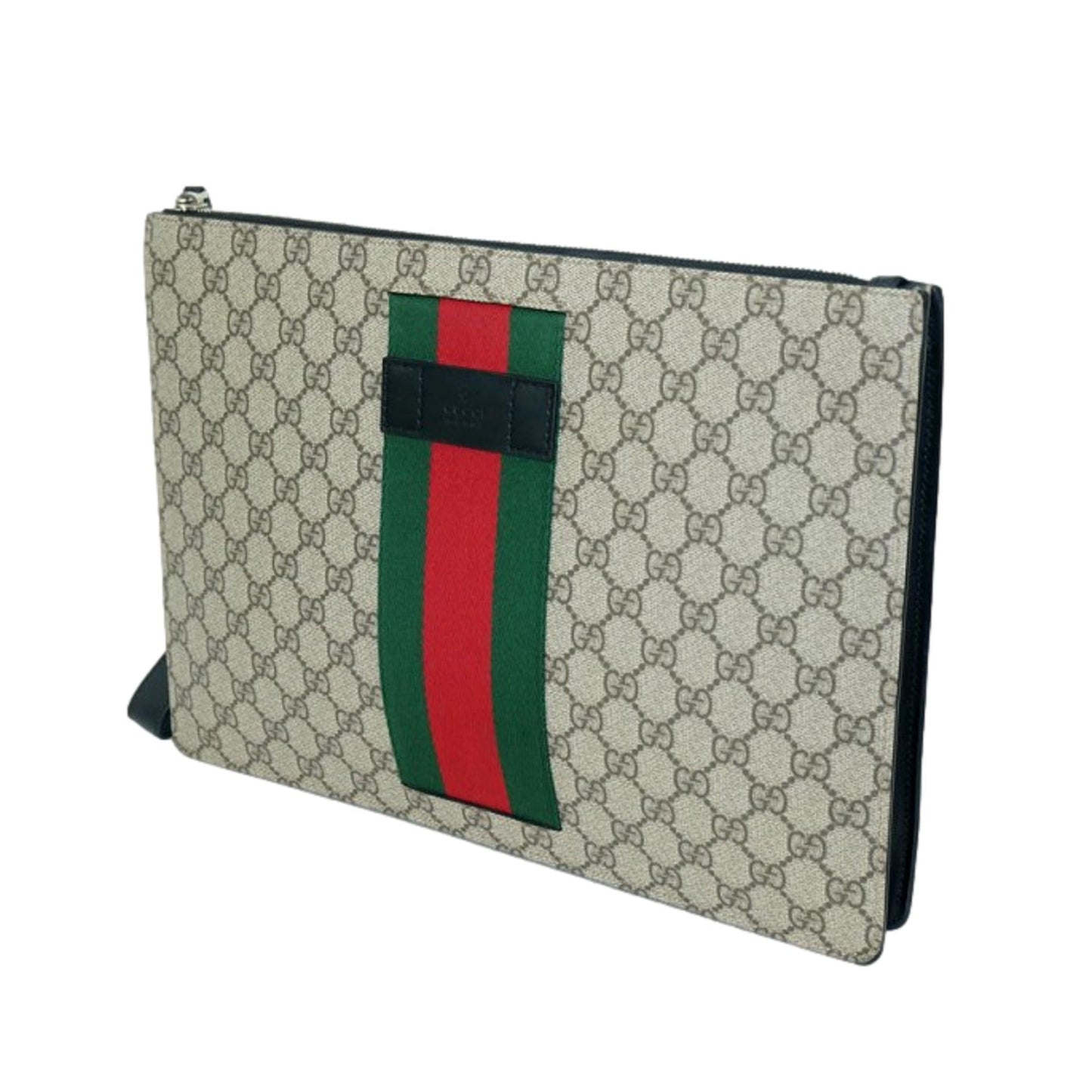 Gucci GG Supreme Beige Canvas Web Stripe Large Clutch 433655
