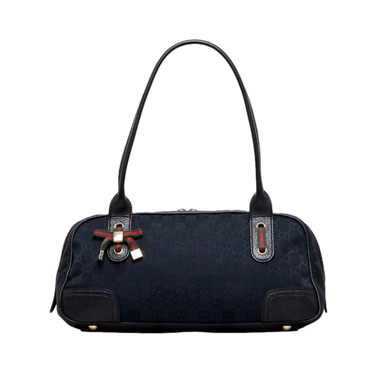 Gucci GG Supreme Canvas Princy Bow Black Leather Trim Boston Bag