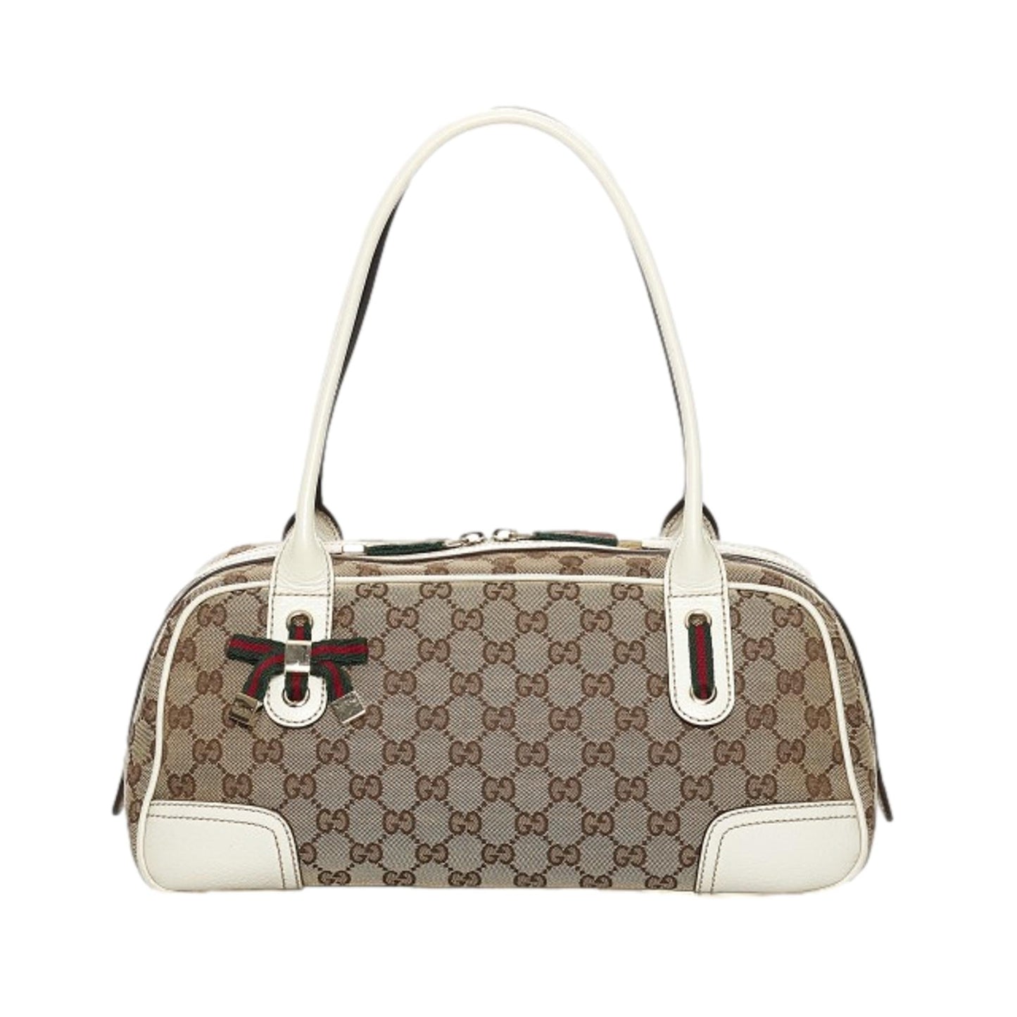Gucci GG Supreme Canvas Princy Bow Ivory Leather Trim Boston Bag