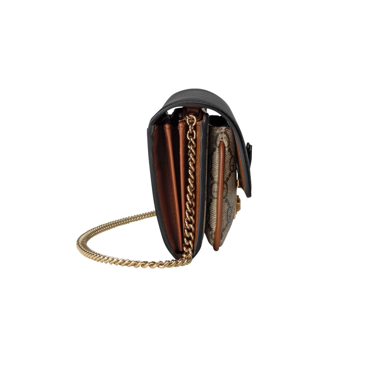 Gucci GG Supreme Monogram Black Padlock Continental Chain Wallet 658226