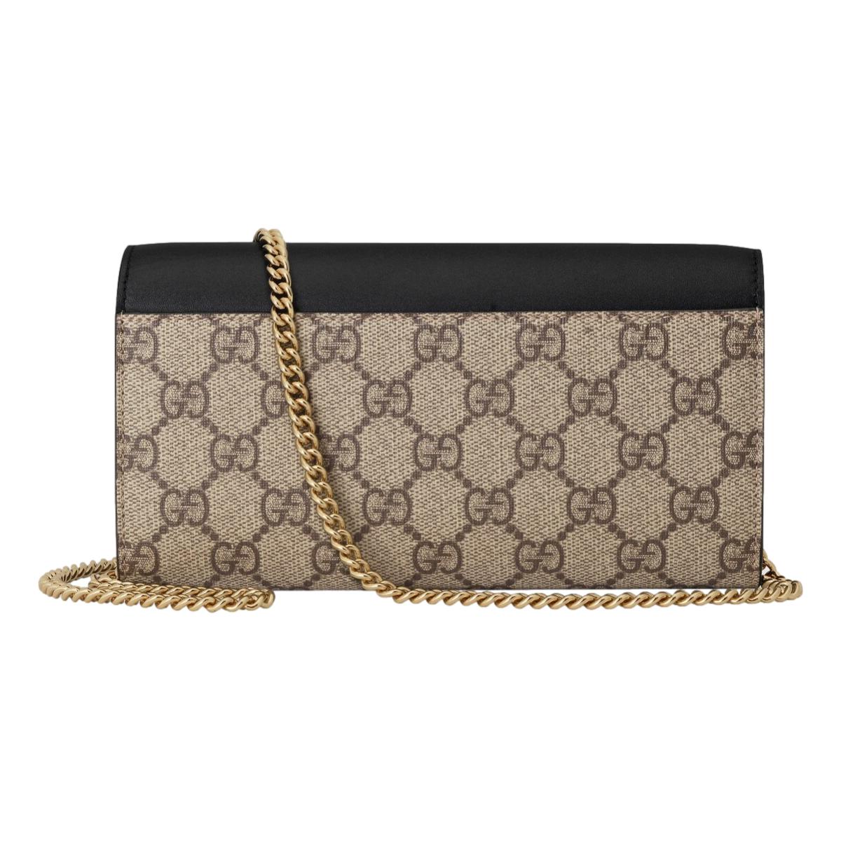 Gucci GG Supreme Monogram Black Padlock Continental Chain Wallet 658226