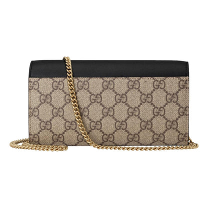 Gucci GG Supreme Monogram Black Padlock Continental Chain Wallet 658226