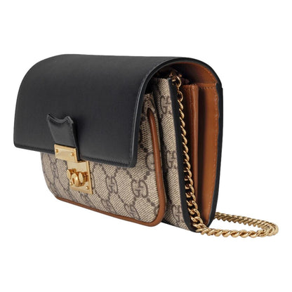 Gucci GG Supreme Monogram Black Padlock Continental Chain Wallet 658226
